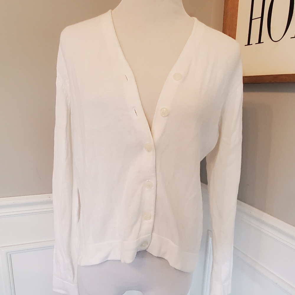 Country Shop White Button Down Cardigan